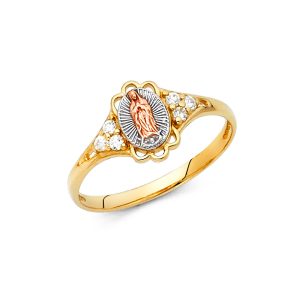 14K 3C Gold Guadalupe CZ Ring