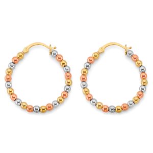 14K 3C Gold Full Polish Bead (Pair) Hoop Earrings