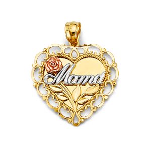 14K 3C Gold Heart Shape Mama Pendant