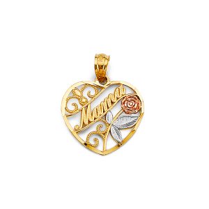 14K 3C Gold Heart Shape Mama Pendant