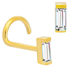 14KY Yellow Gold Baguette Design CZ Screw Nose Jewelry