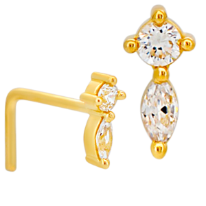 14KY Yellow Gold Solid Fashion CZ L-Shape Nose Jewelry