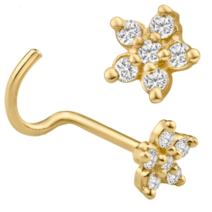 14KY Yellow Gold Solid Star Design CZ L-Shape Nose Jewelry