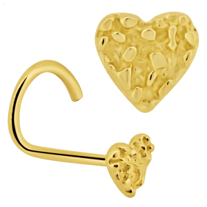 14KY Yellow Gold Solid Heart Design Cork Screw Nugget Nose Jewelry