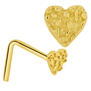 14KY Yellow gold Solid Heart Nugget L-Shape Nose Jewelry