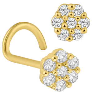 14KY Yellow Gold Solid Round Flower Design CZ Nose Jewelry