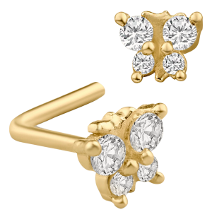 14KY Yellow Gold Solid Butterfly With CZ L-Shape Nose Jewelry