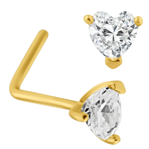 14KY Yellow Gold Heart L-Shape Nose Jewelry