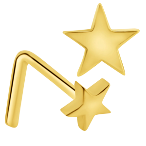 14KY Yellow Gold Solid Star Design L-Shape Nose Jewelry