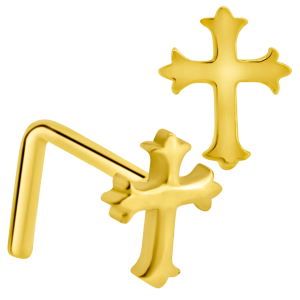 14KY Yellow Gold Solid Cross Design L-Shape Nose Jewelry